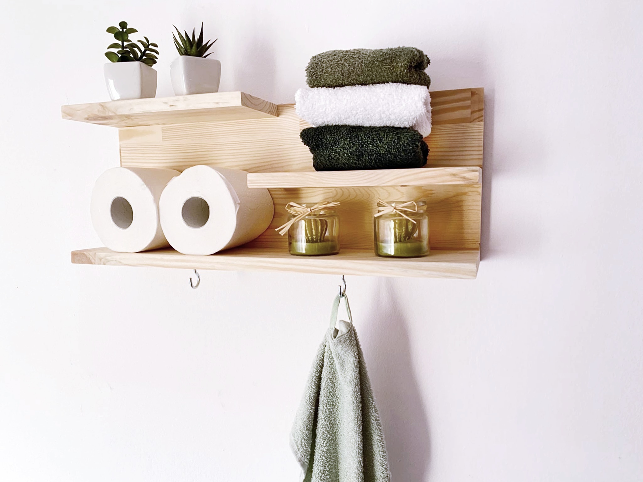 Drewniana Półka Łazienkowa – Organizer na Ręczniki i Akcesoria - obrazek 7