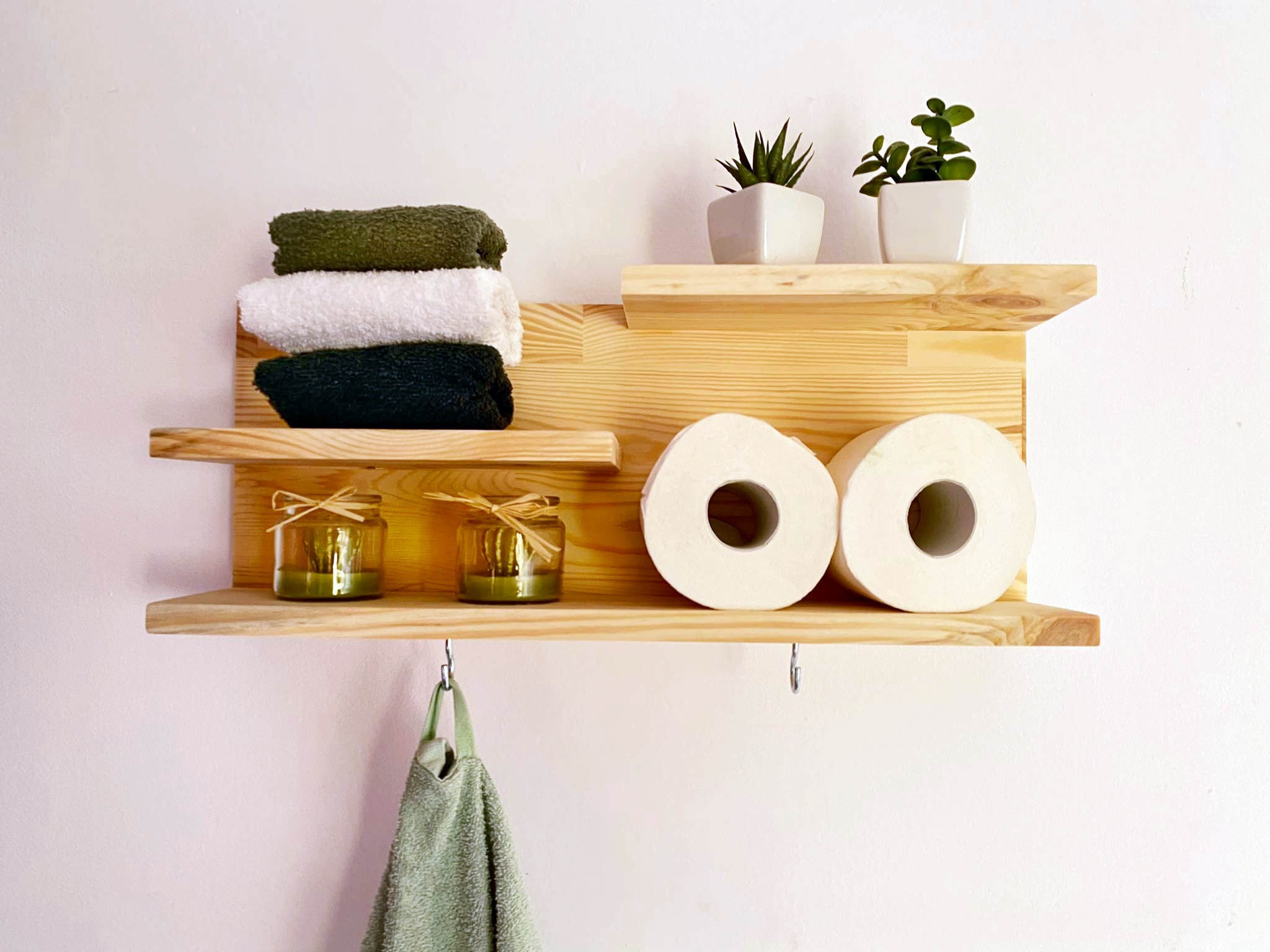 Drewniana Półka Łazienkowa – Organizer na Ręczniki i Akcesoria - obrazek 6