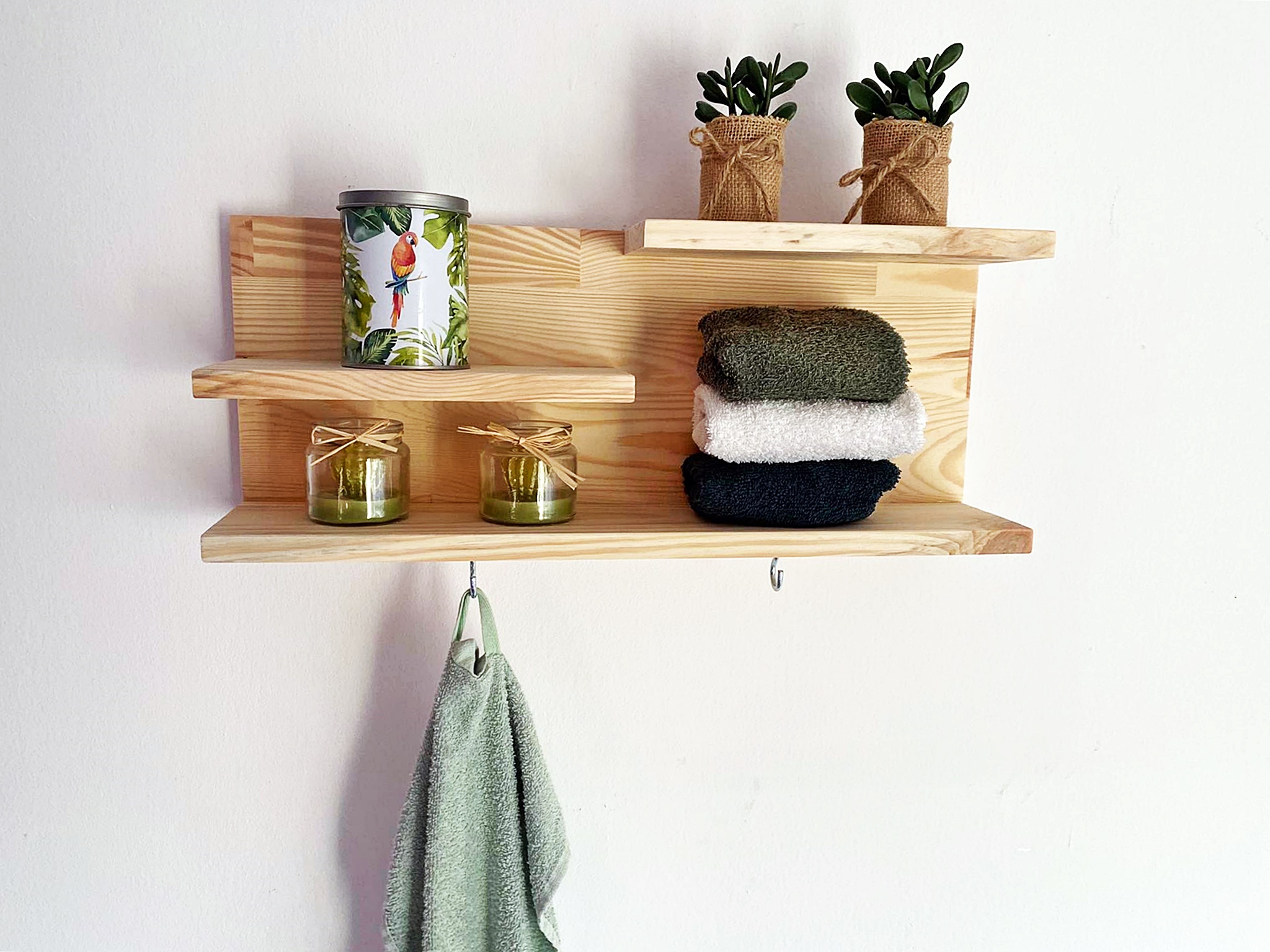 Drewniana Półka Łazienkowa – Organizer na Ręczniki i Akcesoria - obrazek 5