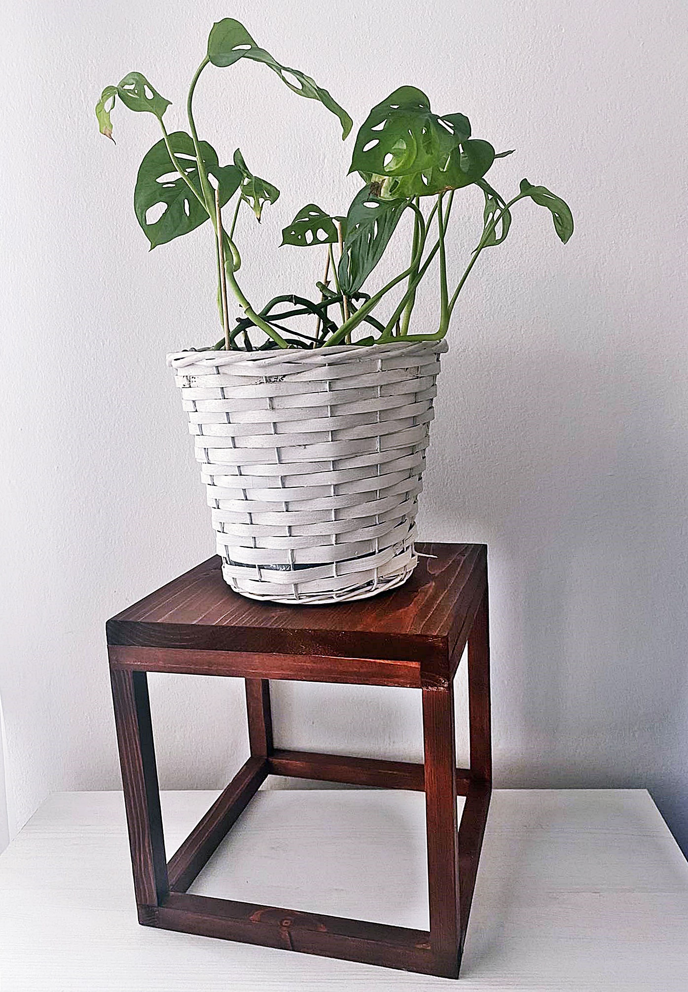 Drewniana podstawka pod kwiaty - elegancki kwietnik i doniczka dekoracyjna 25x25 cm - obrazek 5