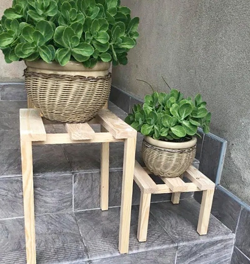 Drewniany kwietnik - naturalny taboret pod doniczki 30x30x40 cm - obrazek 7